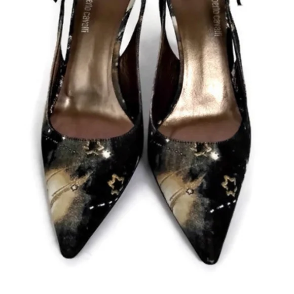 Roberto Cavalli Black and Gold Heels - Picture 7 of 9